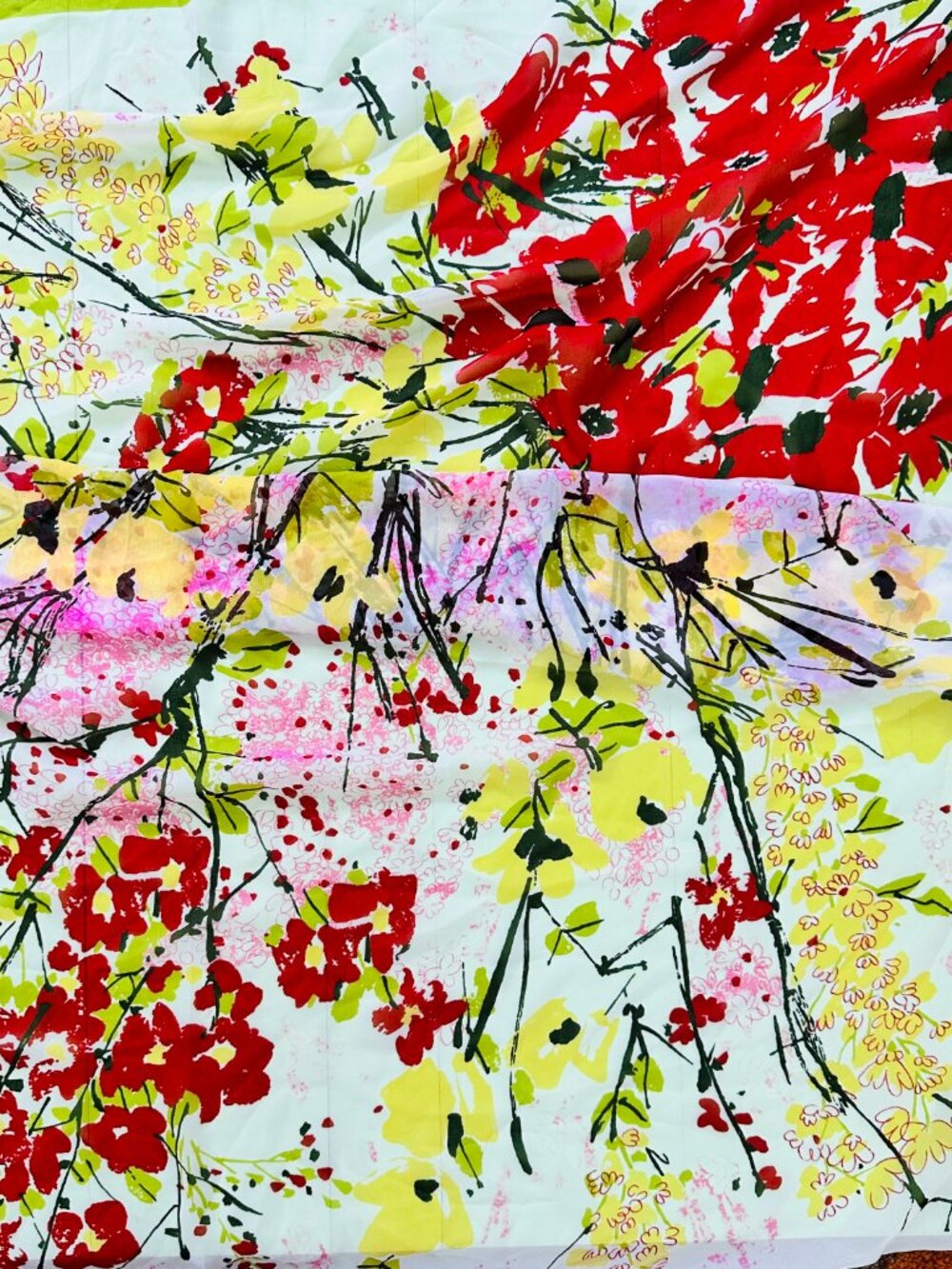 Vera for Target Oversized Floral Scarf 43x43 Square Wrap Pink Red Yellow - Picture 7 of 7